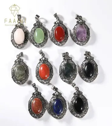 Handmade Natural Stone Gemstone Pendant with Copper & Silver, Stone Size 13*18mm, No. 121 ABC Rugs Kilims